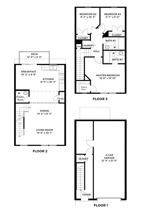 Floor plan for 3 beds, 2.5 baths, 1450 sqft